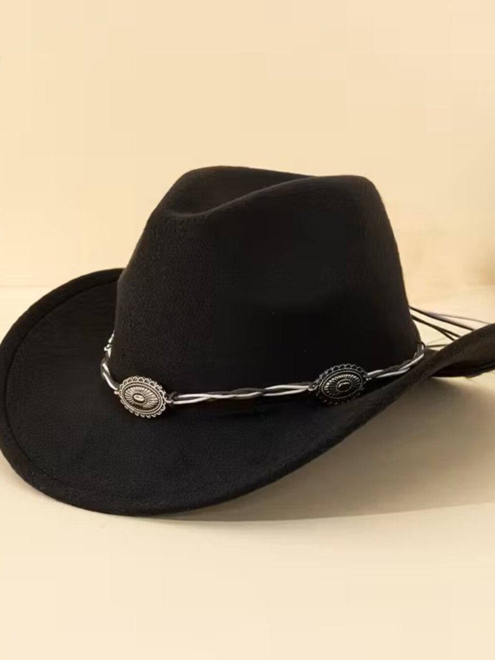 Black Western Cowboy Cowgirl Hat Braided Concho Band Wide Brim Rodeo Festival